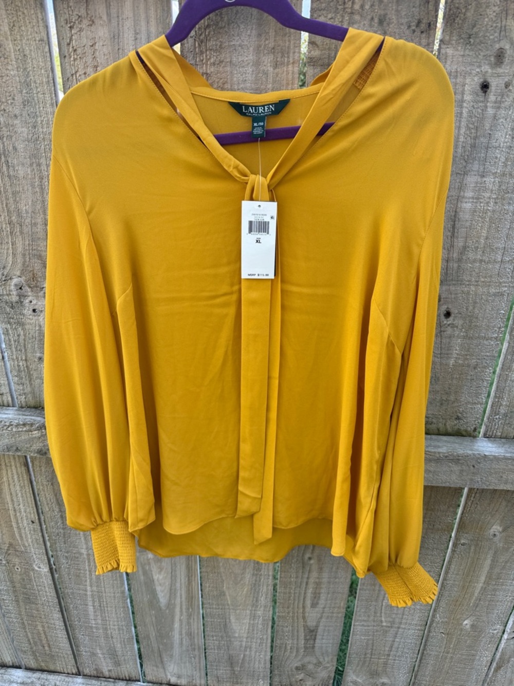 Lauren Ralph Lauren Mustard Long-Sleeve Tie-Neck Blouse